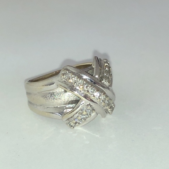 Bold Real Solid 18K (not 14K) White Gold Natural Diamond Custom X Wide Band Ring - Picture 7 of 15